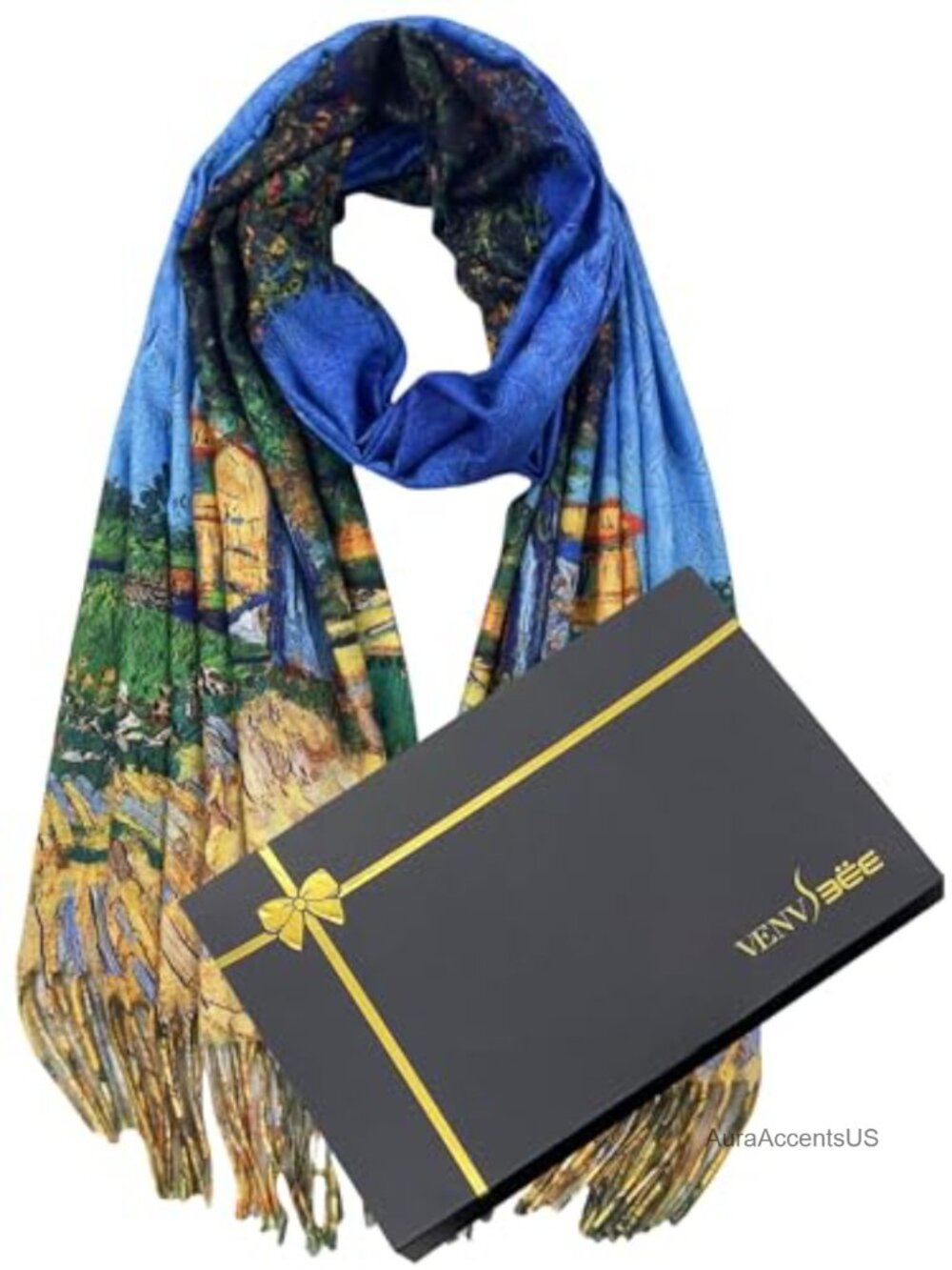 Art Scarf for Women Reversible Soft Shawl Wrap Gift Box 100% Polyester